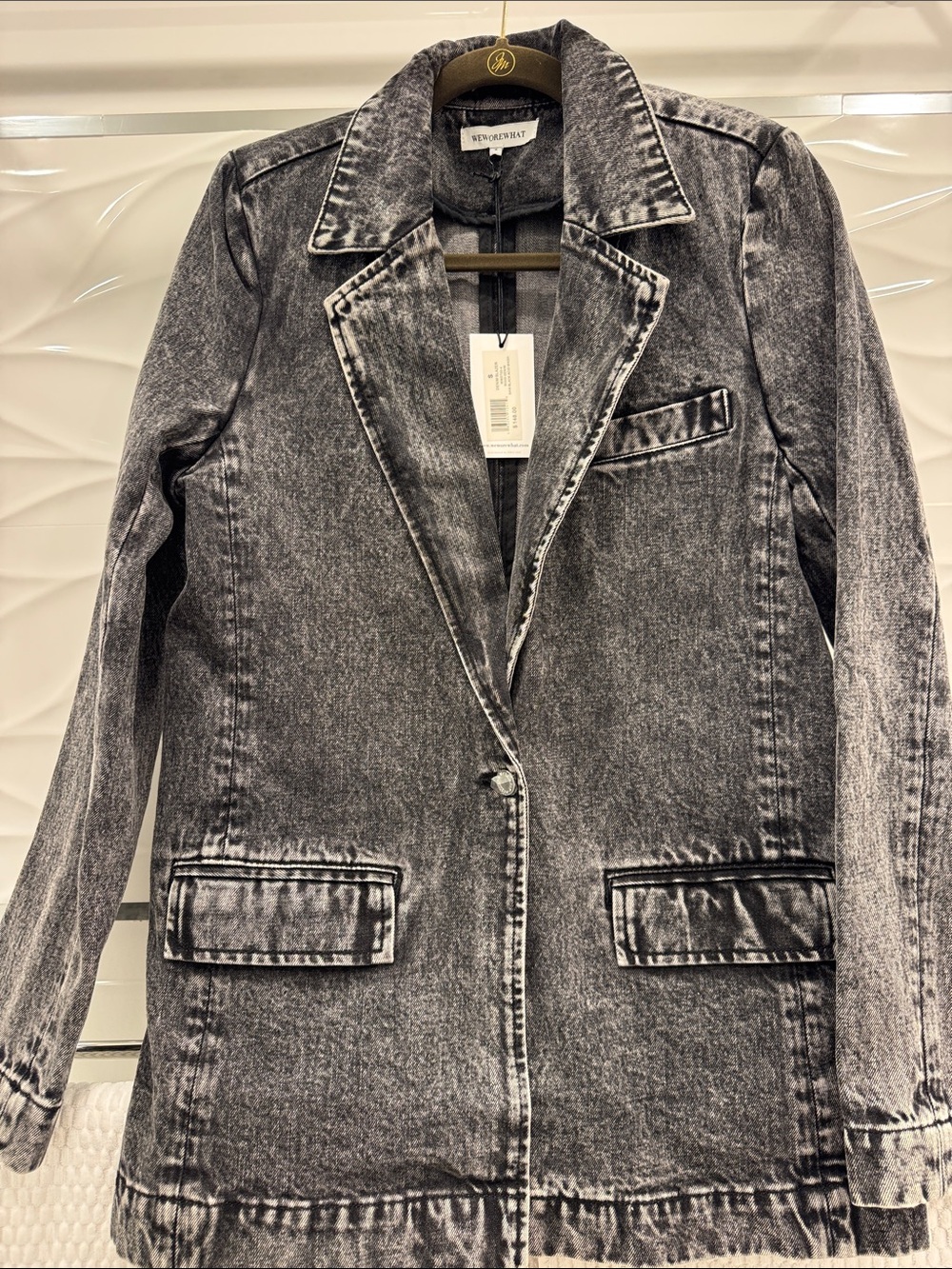 WeWoreWhat Black Acid-Wash Denim Blazer
